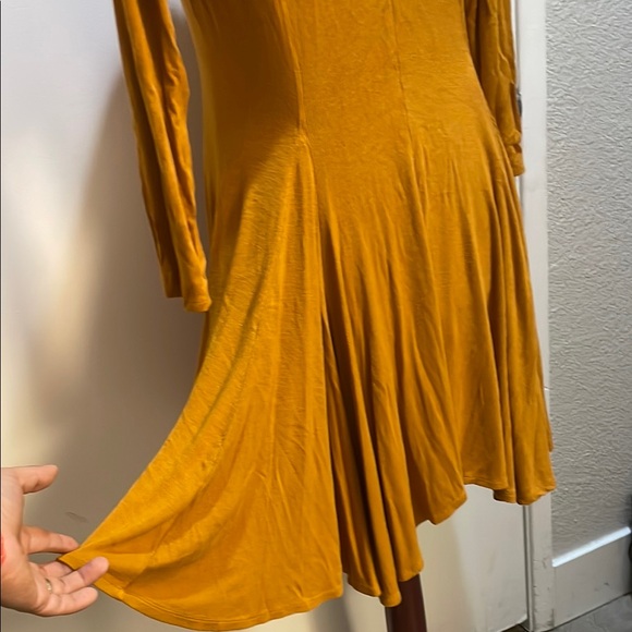 Free People Mustard Yellow Lace-Up A-Line Dress - Picture 4 of 5